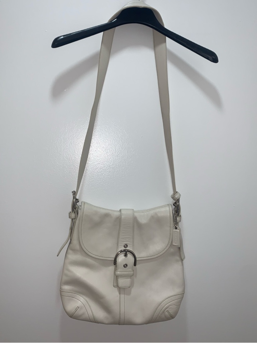 Coach Cream Leather Crossbody Bag with Buckle Detail